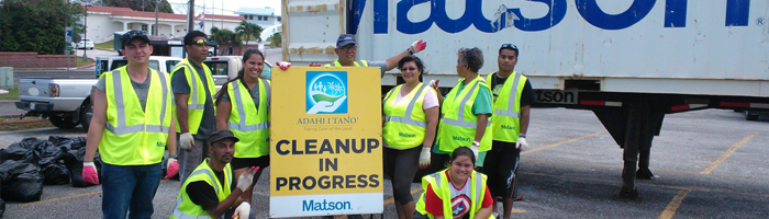 Volunteers for Matson's Adahi I Tano' clean up program.