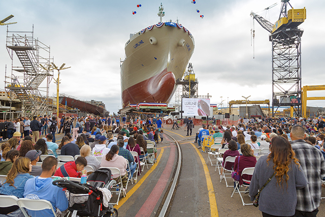 Audience watches Lurline launch and christening at NASSCO San Diego