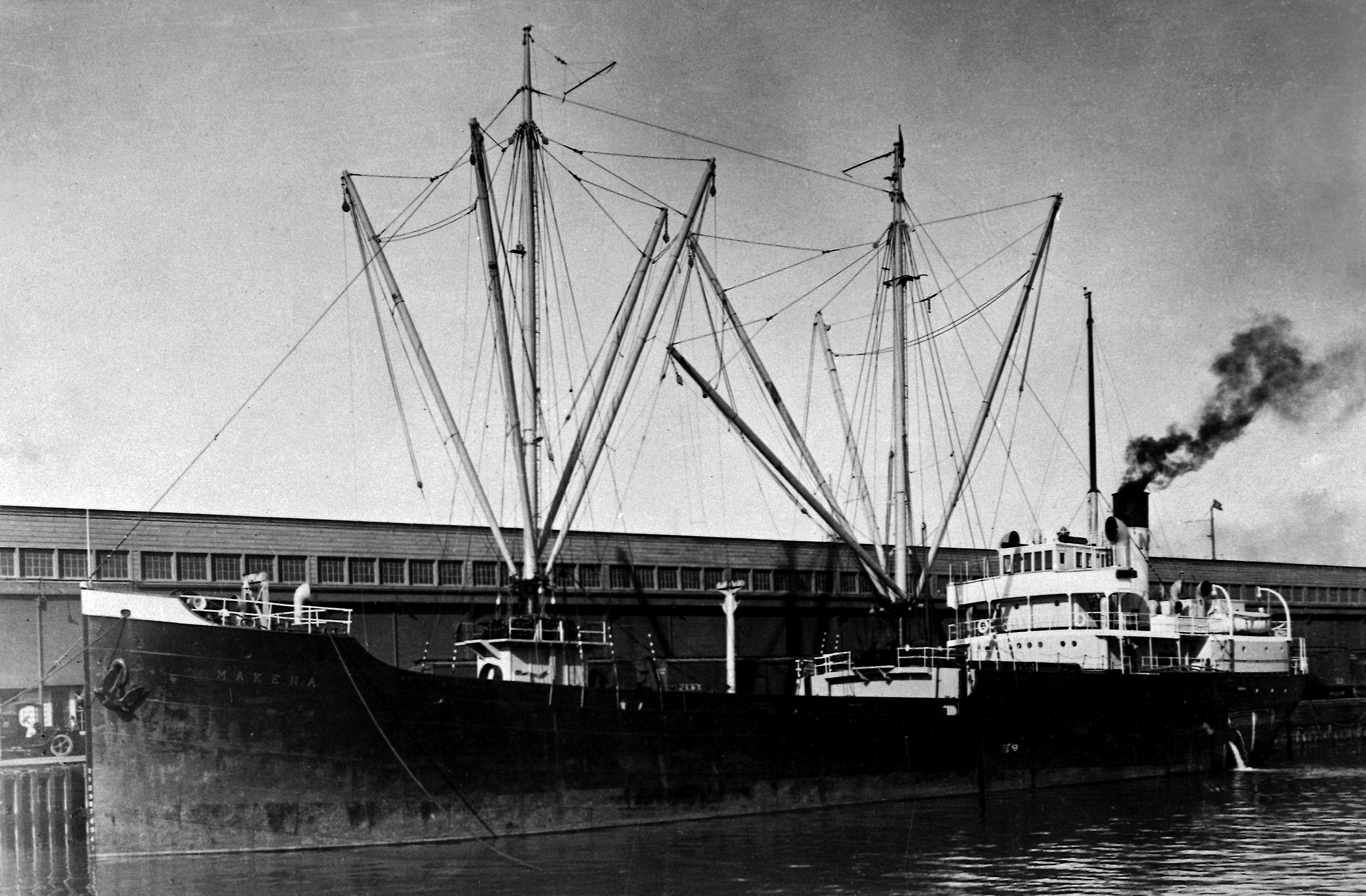 Black and white image of Makena at port